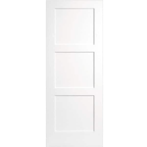 Steves & Sons 28 in. x 80 in. 3-Panel Equal Shaker White Primed Solid Core Wood Interior Door Slab