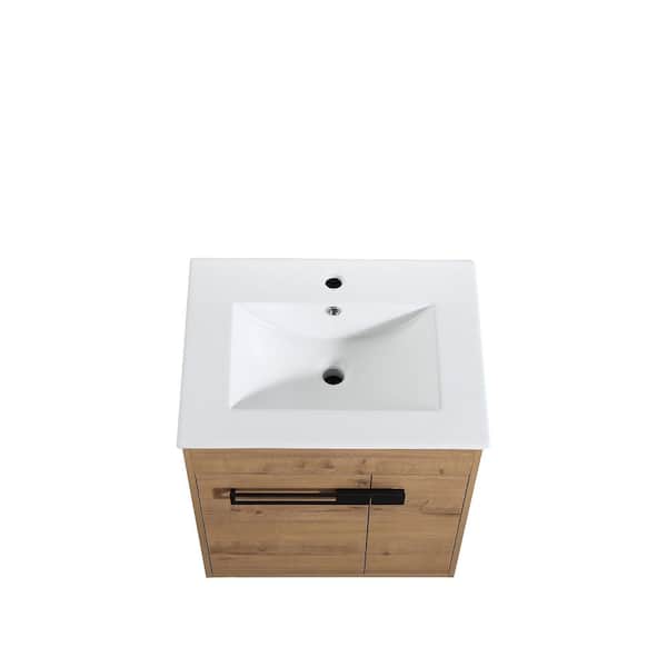 Staykiwi 24 in. W x 19 in. D x 35 in. H Single Sink Freestanding Bath Vanity in Imitative Oak with White Ceramic Sink