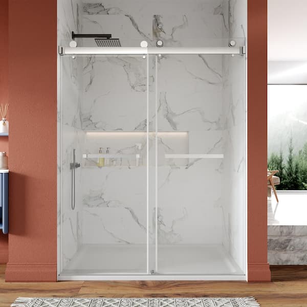 DEERVALLEY 60 in. W x 76 in. H Double Sliding Frameless Shower Door in Chrome with Smooth Sliding and 3/8 in. (10 mm) Glass