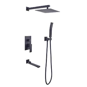 3-Spray Patterns with 10 in. Tub Wall Mount Dual Shower Heads in Matte Black