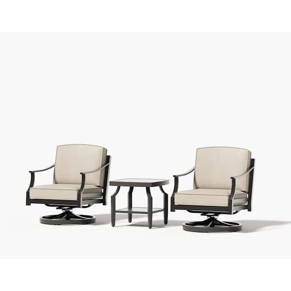 Tamarin 3-Piece Aluminum Swivel Patio Outdoor Conversation Set with Echo Dune Sunbrella Cushion