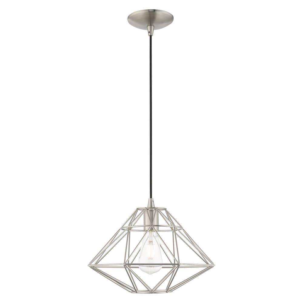 Brushed Nickel Geometric 1-Light Mini Pendant for Indoor/Outdoor