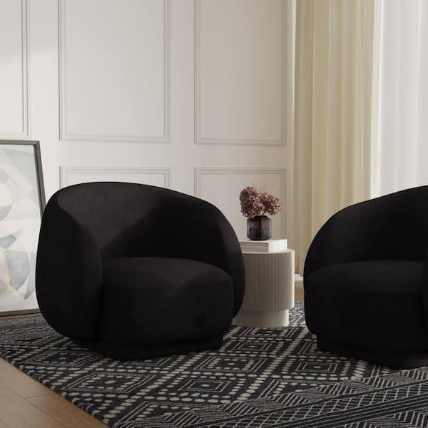 Accent Chair Upholstered in Velvet Seat and Back Single Seater Sofa Armchair No Assembly Faze Collection in Black