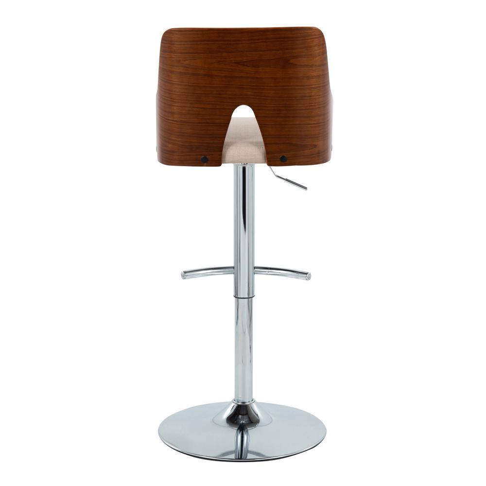 Ariana Adjustable Walnut Wood and Chrome Barstools with Beige Upholstery, Set of 2