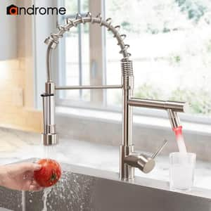 Single Handle Pull Out Sprayer Kitchen Faucet with LED Light Deckplate Not Included in Brushed Nickel