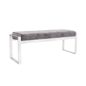 Luxe Gray Bench with Velvet and Stainless Steel Frame (51.2 in. W x 16 in. L x 18.9 in. H)