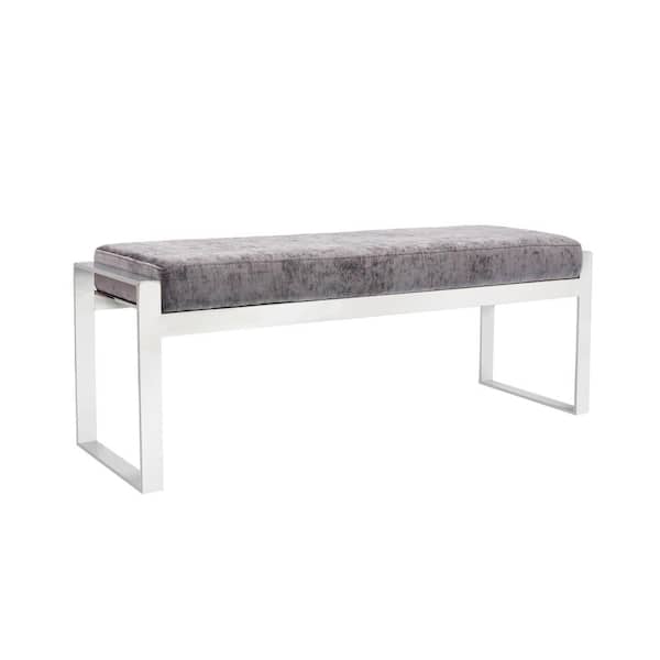 Pasargad Home Luxe Gray Bench with Velvet and Stainless Steel Frame (51.2 in. W x 16 in. L x 18.9 in. H)