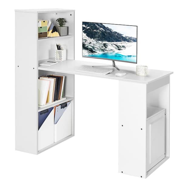 Costway 48 in. Rectangular White Wood Computer Desk Writing