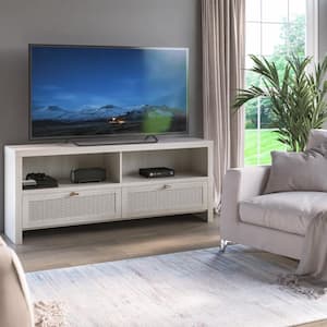 68 in. White Washed Oak TV Stand with Woven Drawers fits TV up to 70 in.