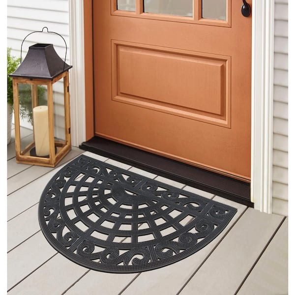 Paisley Bored Black 18 in. x 30 in. Rubber Indoor/Outdoor Durable Doormat