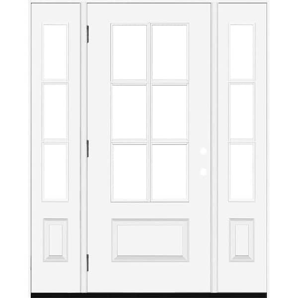 Steves & Sons Legacy 60 in. x 80 in. 3/4-6Lite Clear Glass RHOS Primed White Finish Fiberglass Prehung Front Door w/Dbl 10 in.SL