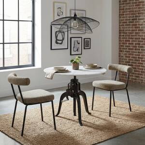 Mufid White Natural Marble Top 34.4 in. Pedestal Base Dining Table (Seats 2)