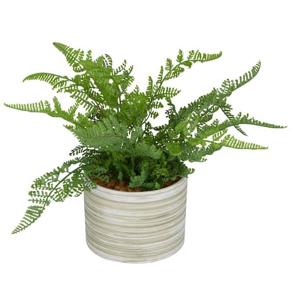 Novogratz 11 in. H Fern Artificial Plant with Realistic Leaves and Patterned Round Pot