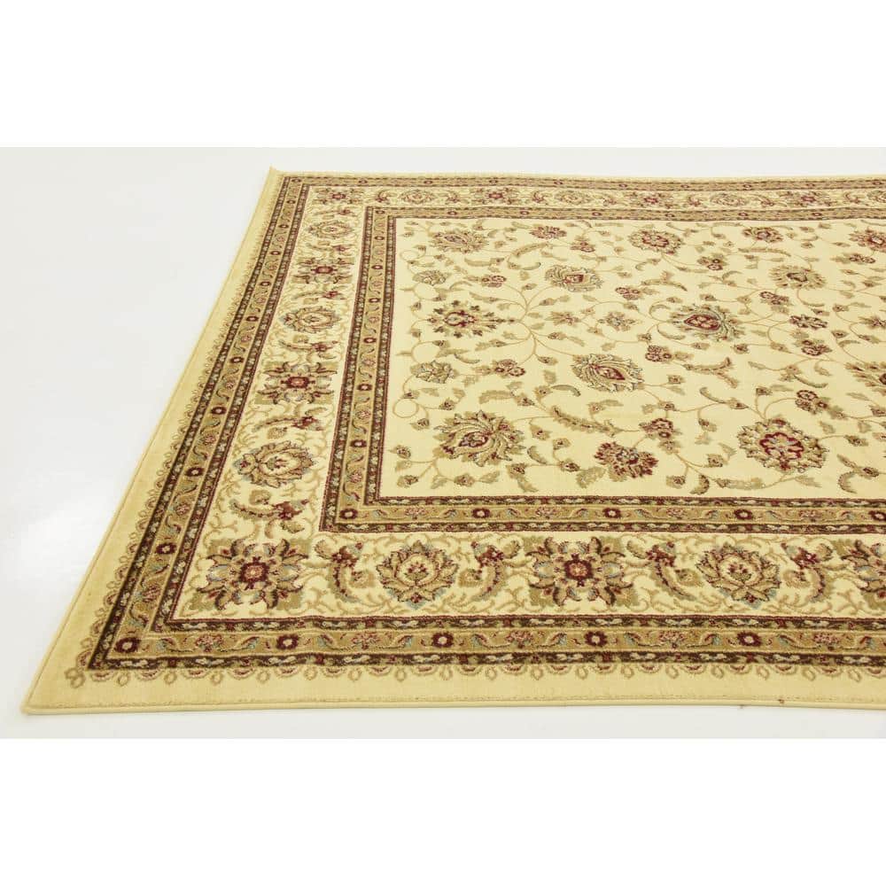 Cream Floral Synthetic 9' x 12' Easy Care Rug