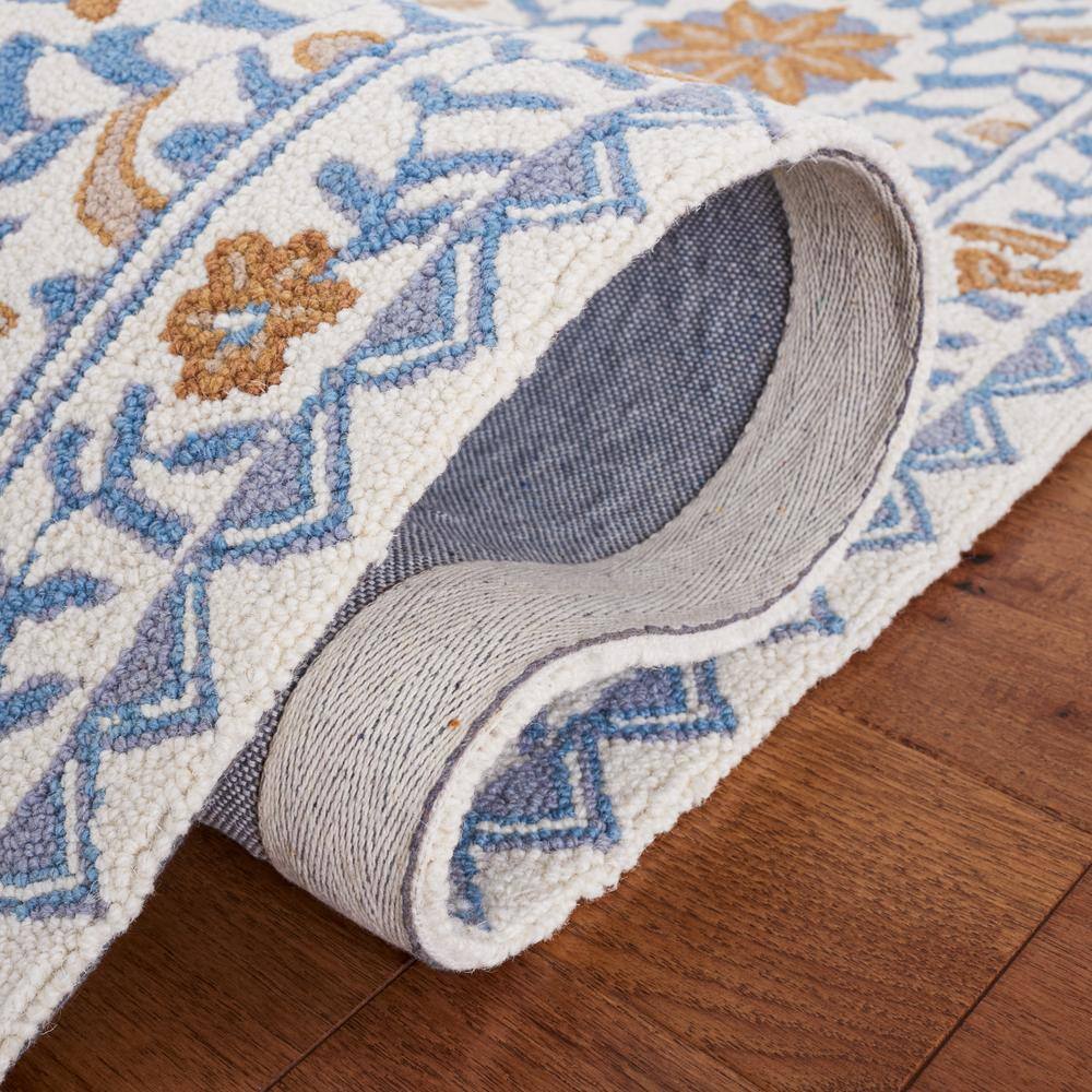 Handmade Chelsea Floral Wool Accent Rug - Ivory & Blue, 1'8" x 2'6"