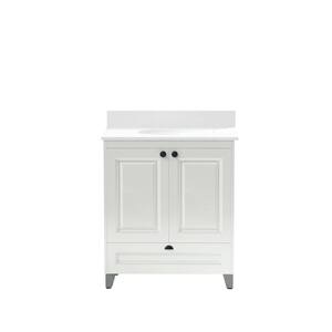 30 in. W x 21 in. D x 35 in. H Single Sink Freestanding Bath Vanity in White with White Engineered Stone Top