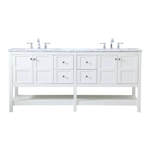 Unbranded Timeless Home Jesse 72 in. W x 22 in. D x 34 in. H Double Bathroom Vanity in White with Carrara White Marble