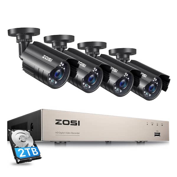 ZOSI 8-Channel H.256 Plus 5MP-Lite DVR 2TB HDD Security Camera System with 4 1080P Wired Bullet Cameras
