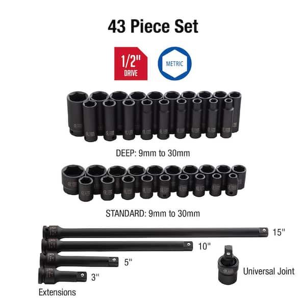 Sunex Tools 2569 1/2" Dr 43 Piece Metric Imp Socket Master Set 