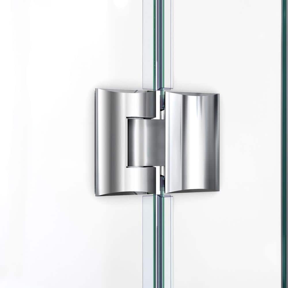 Neo-Angle Frameless Clear Glass Hinged Shower Enclosure with Black Hardware