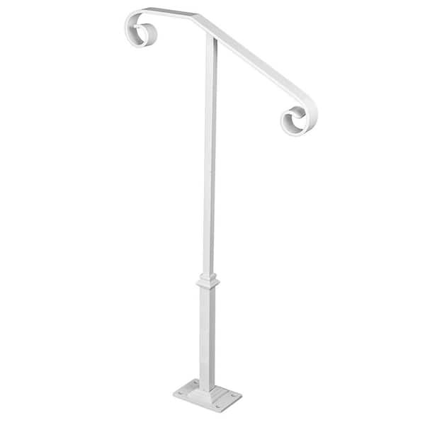 VEVOR Single Post Handrail 38.8 in. H x 20.5 in. W White Wrought Iron Stair Railing Kit Post Mount Step Grab Supports