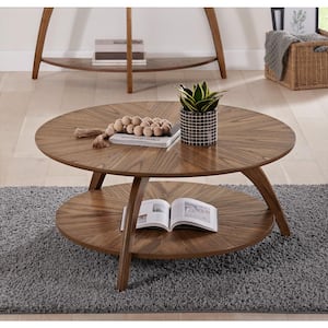 LAX 36 in. W Nutmeg Brown Round Wood Coffee Table with Storage