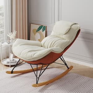Beige Velvet Rocking Chair with Double Wing Backrest, Headrest, Detachable and Washable Seat Cushion Cover