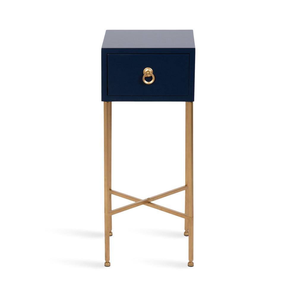 Navy Blue and Gold Rectangular Tea Table with Storage Drawer