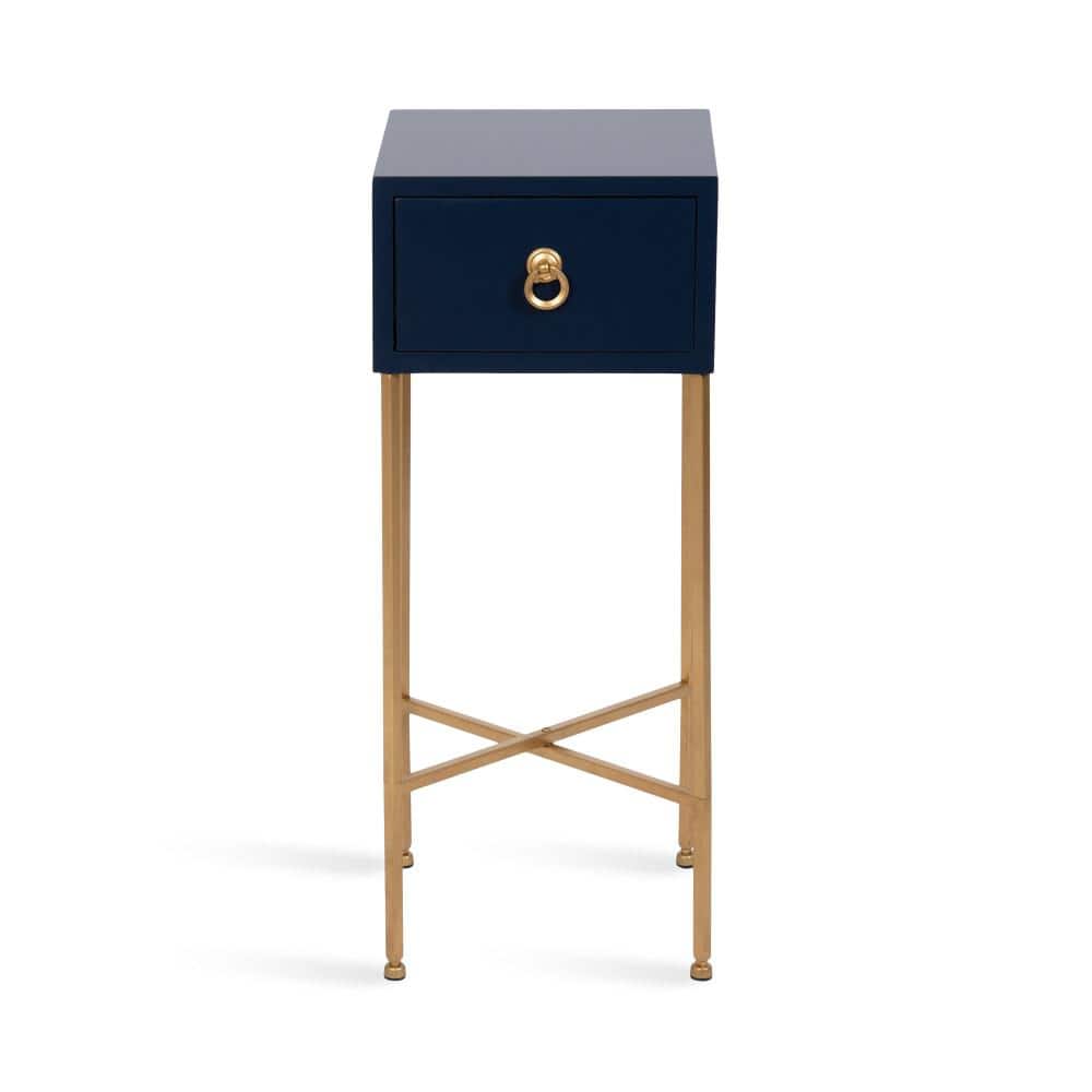 Navy Blue and Gold Rectangular Tea Table with Storage Drawer