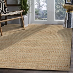 Contemporary Tan/Green 9 ft. x 12 ft. Handwoven Braided Natural Jute and Chenille Area Rug