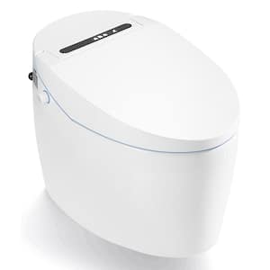 Elongated Smart Toilet Bidet in White with Auto Open, Auto Close Minimalist Heated Seat and Remote, Foot Sensor Flush