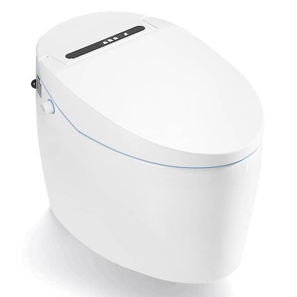 BWE Elongated Smart Toilet Bidet in White with Auto Open, Auto Close Minimalist Heated Seat and Remote, Foot Sensor Flush