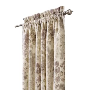 Linen Floral Rod Pocket Room Darkening Curtain - 54 in. W x 96 in. L