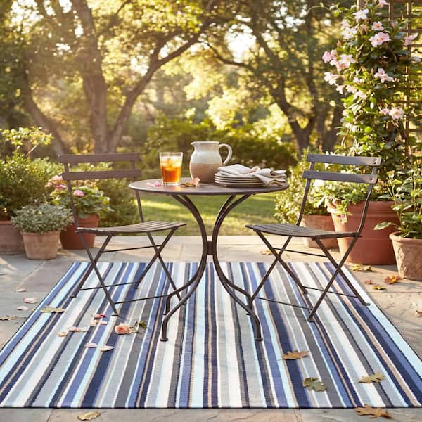 Westbrook Stripe Handwoven Blue 9 ft. x 12 ft. Outdoor Area Rug