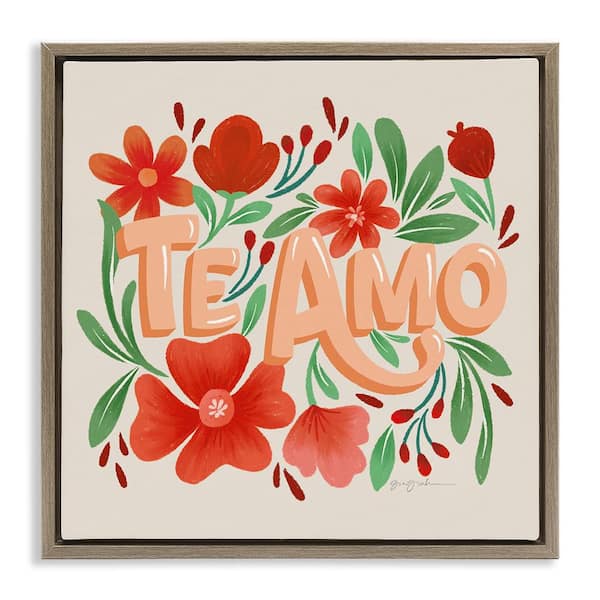 Stupell Industries Te Amo with Red Flowers by Gia Graham Brown Floater Frame Nature Graphic Art Print 18 in. x 18 in.