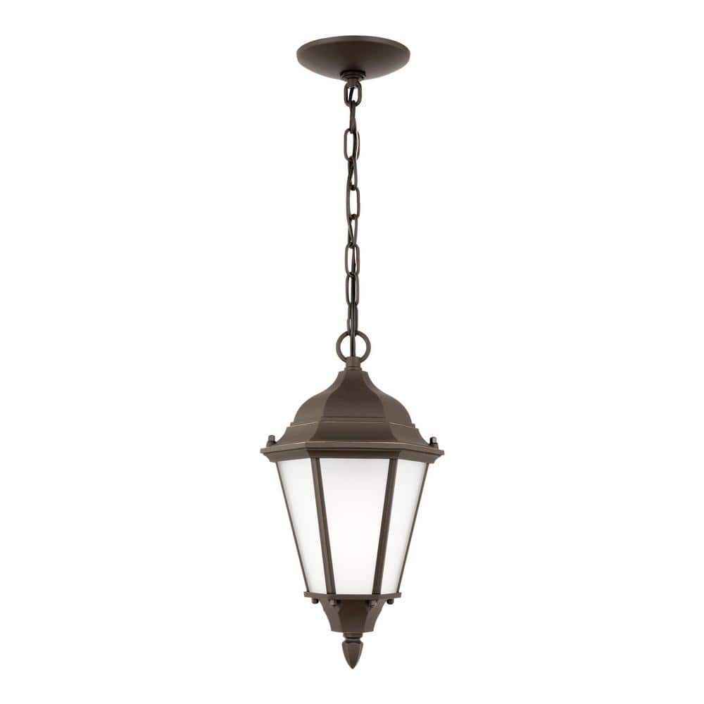 Bakersville 7.875 in. 1-Light Antique Bronze Traditional Outdoor Hanging Pendant Light with Satin Etched Glass Panels price history on PriceWatchPro