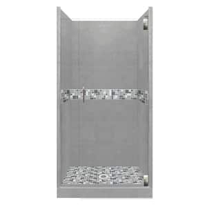 Newport Grand Hinged 42 in. x 42 in. x 80 in. Center Drain Alcove Shower Kit in Wet Cement and Chrome Hardware