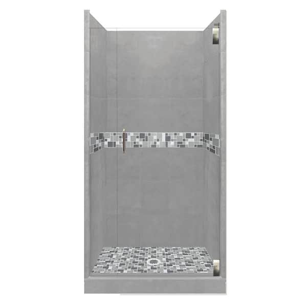 American Bath Factory Newport Grand Hinged 42 in. x 42 in. x 80 in. Center Drain Alcove Shower Kit in Wet Cement and Chrome Hardware