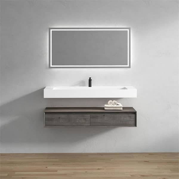 BV Better Vanity Alysa 59 in. W. x 20 in. D x 23 in. H Single Sink Floating Bath Vanity in Smoke Oak with White Acrylic Top