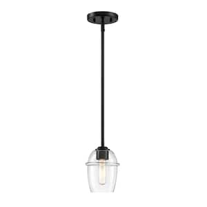 Summer Jazz 60-Watt 1-Light Matte Black Transitional Pendant Light with Clear Glass Shade