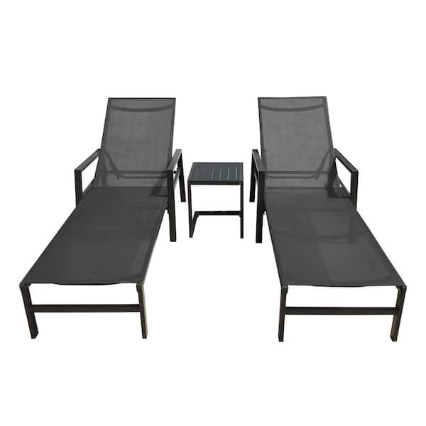 AUTMOON Aluminum Outdoor 5-Position Adjustable Chaise Lounge with Table (3-Piece)
