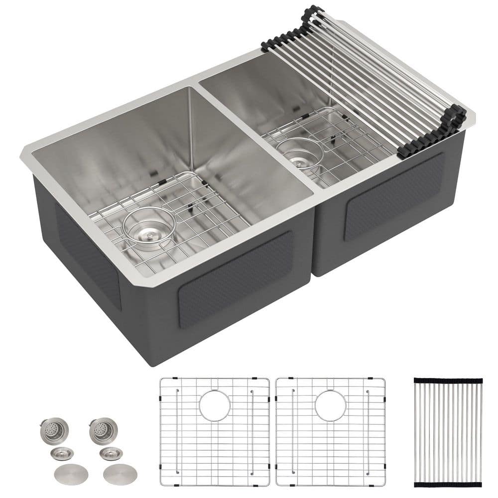 30 in. Tight Radius Undermount 50/50 Split Double Bowl Kitchen Sink, 16 Gauge 304 Stainless Steel, Easy Clean Basin price history on PriceWatchPro