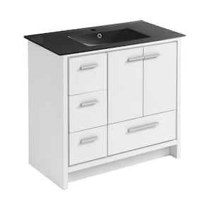 Virage 36 in. White Bathroom Vanity in Black with Ceramic Sink Top