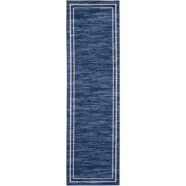 Nourison Essentials Navy/Ivory 2 ft. x 6 ft. Solid Contemporary Runner Area Rug
