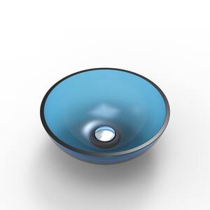 Blue 15.35 in .L x 15.35 in .W x 4.92 in .H Resin Round Shape Transparent Vessel Bathroom Sink