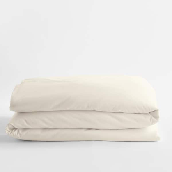 The Company Store Classic Solid Ivory Sateen Queen Duvet Cover