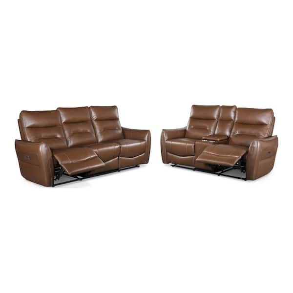 Furniture of America Amanda 2-Piece Caramel Brown Leather Match Living Room Set