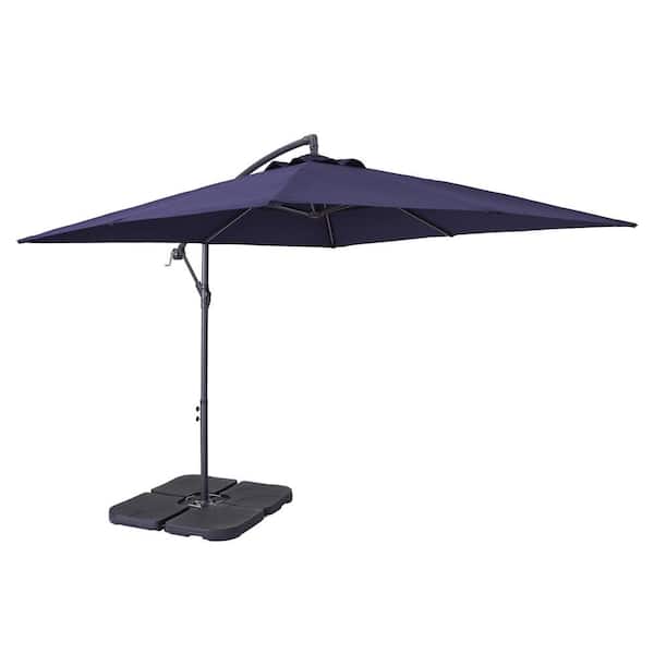 Boyel Living 11 ft. Outdoor Cantilever Patio Umbrella Fade Resistant and UV Resistant with Base in Navy Blue