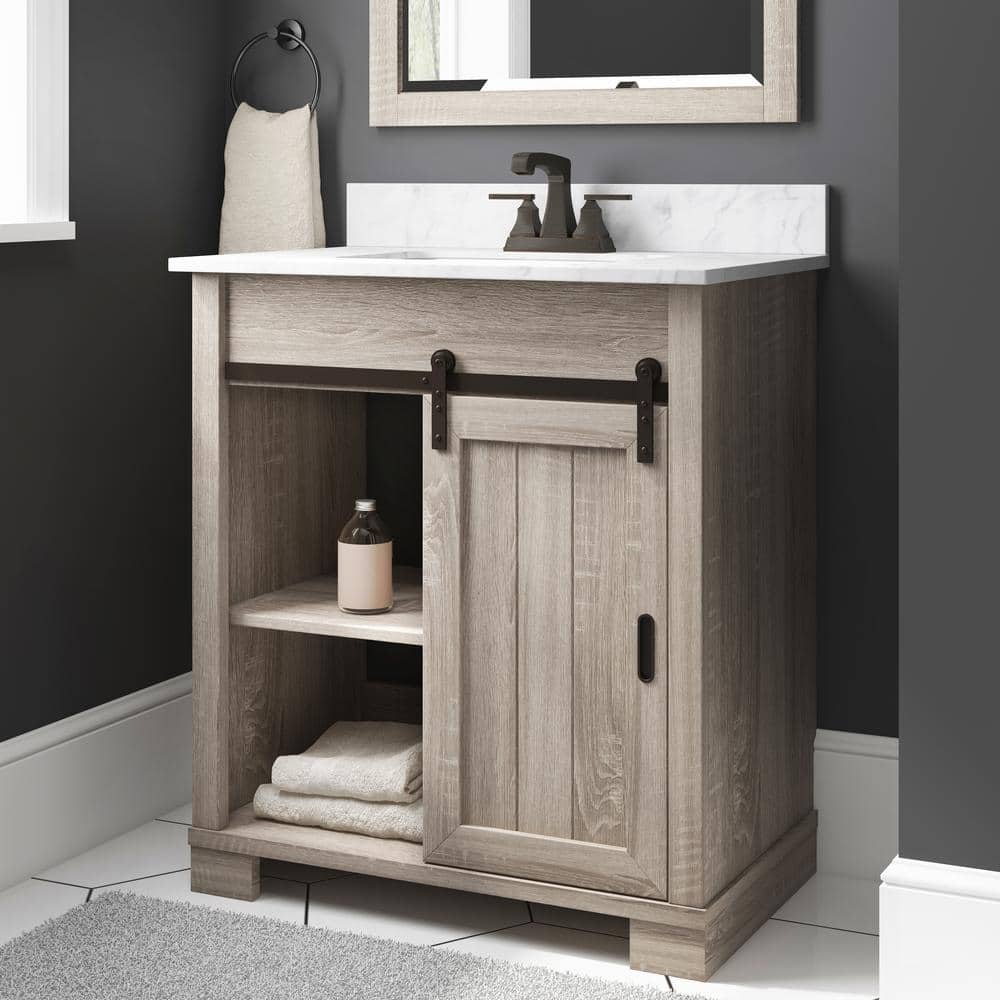 glacier bay brindley 30 in. w x 20 in. d x 34.5 in. h freestanding bath  vanity in gray w/ white engineered stone top hdbd30vg - the home depot