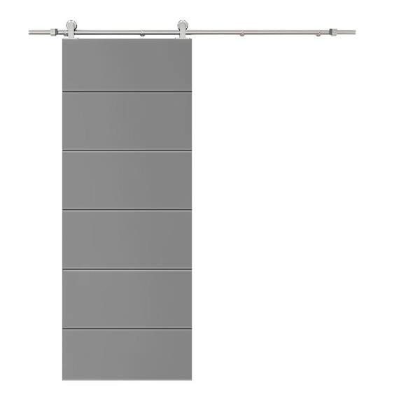 CALHOME Modern Classic 24 in. x 96 in. Light Gray Stained Composite MDF Paneled Sliding Barn Door with Hardware Kit